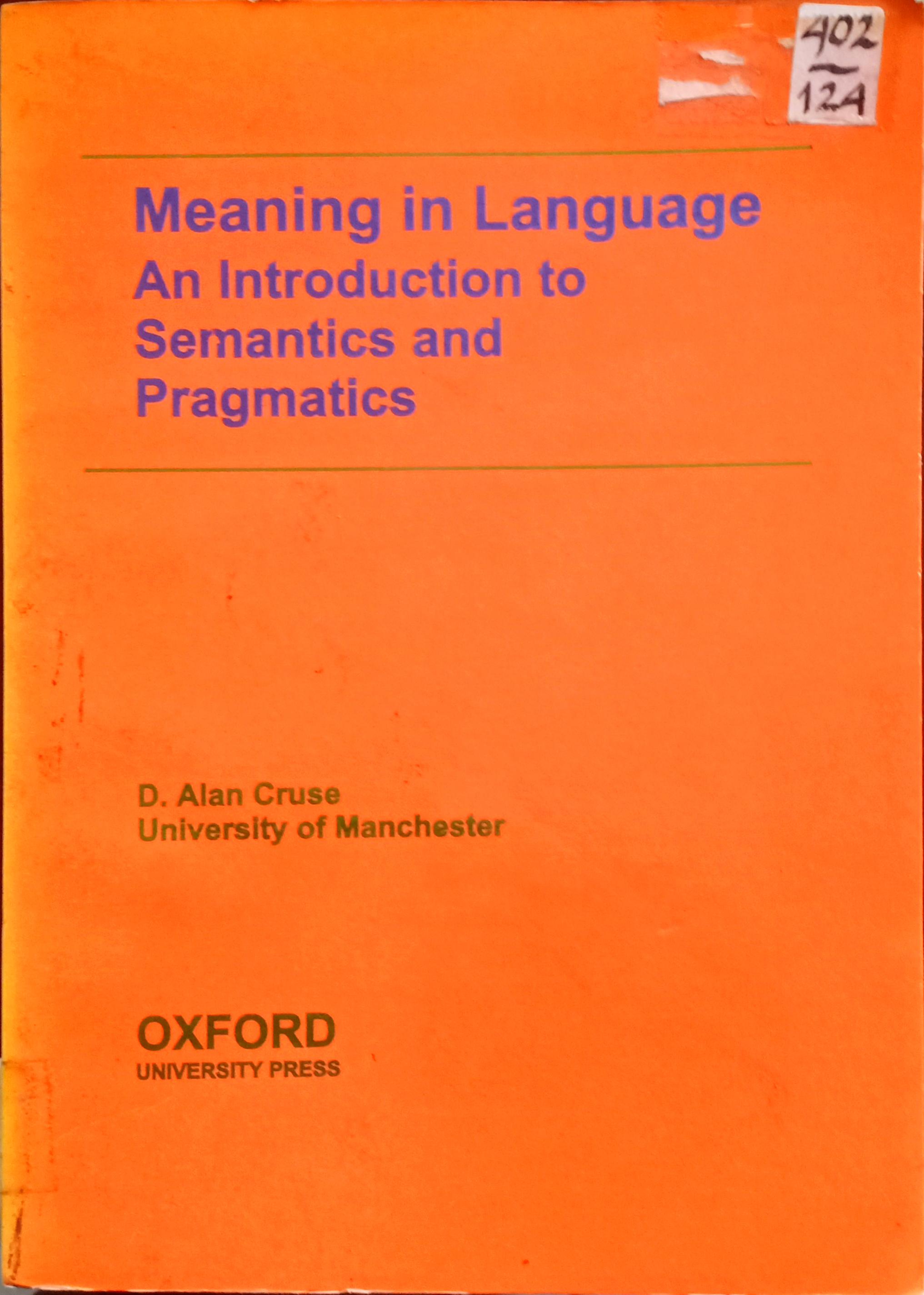 Cover Meaning In LanguageAn Introduction to Semantic and Pragmatic